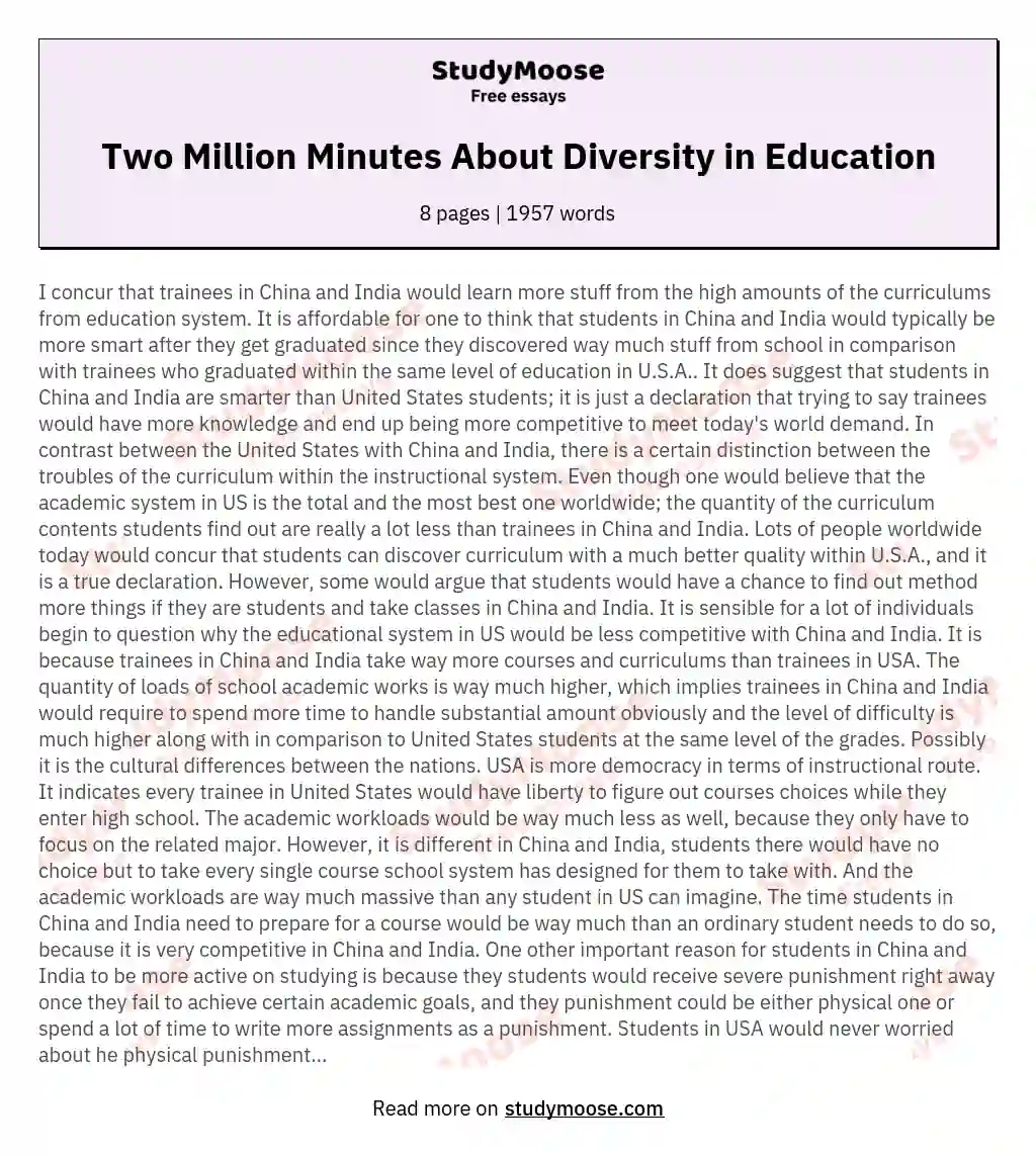 Two Million Minutes About Diversity in Education