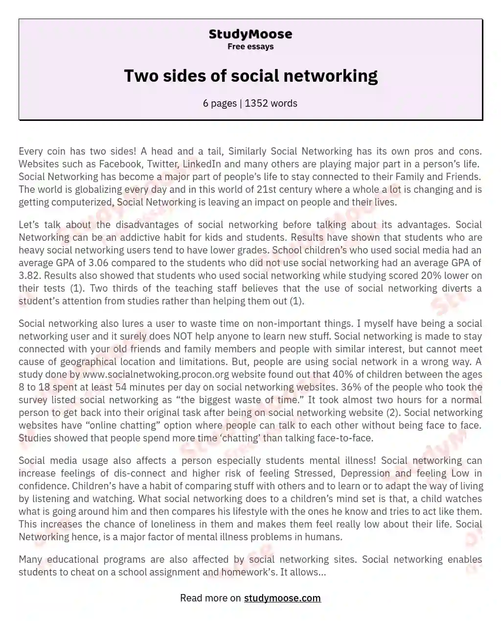 Two sides of social networking essay