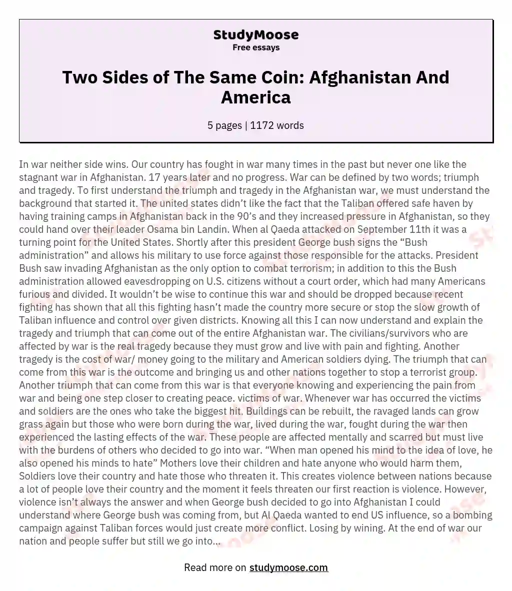 Two Sides of The Same Coin: Afghanistan And America essay