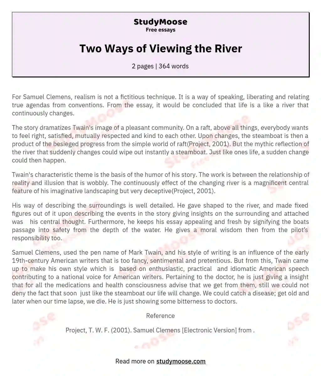 Two Ways of Viewing the River essay