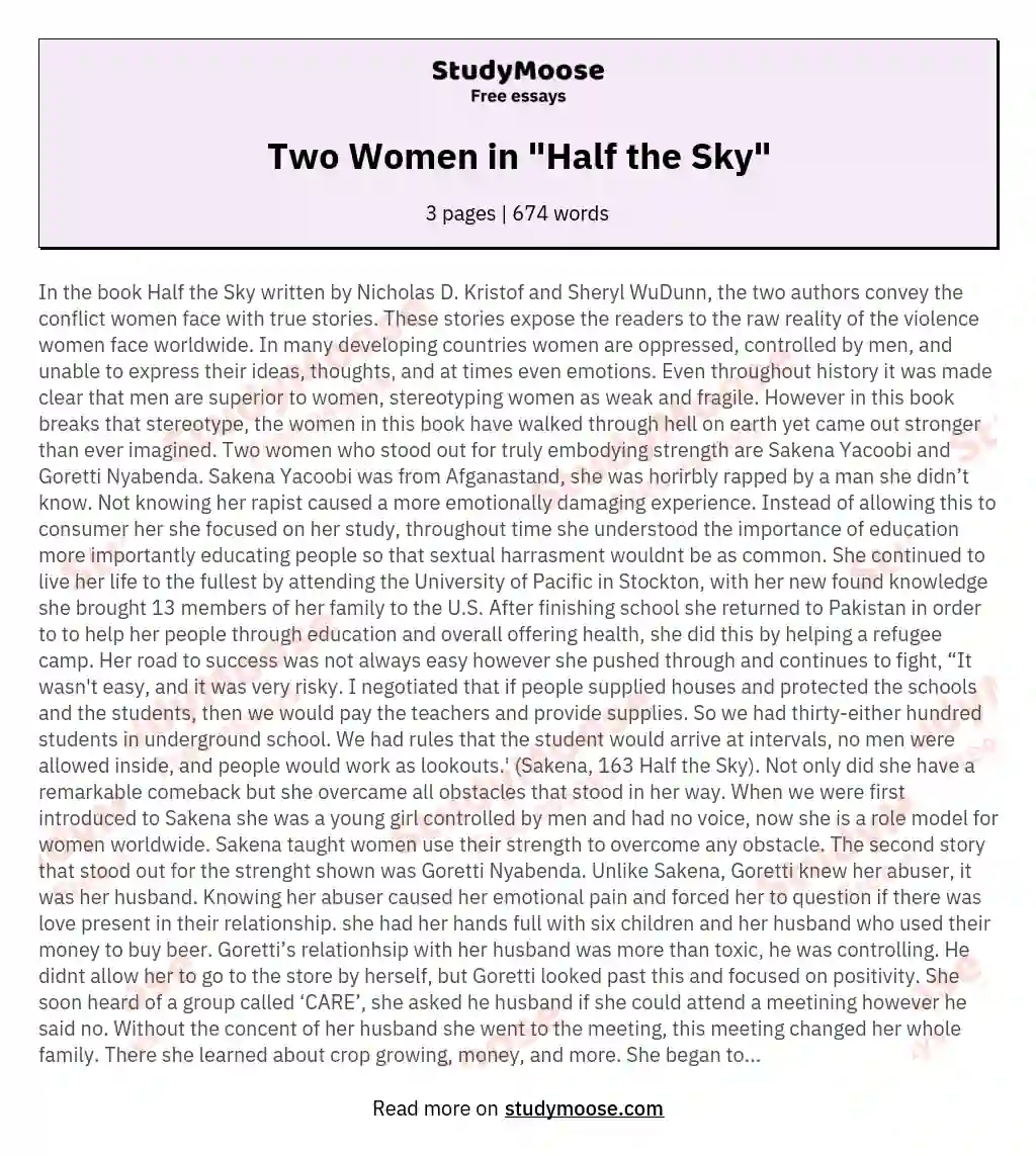 Two Women in "Half the Sky" essay