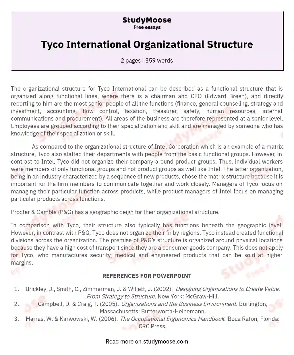 Tyco International Organizational Structure essay