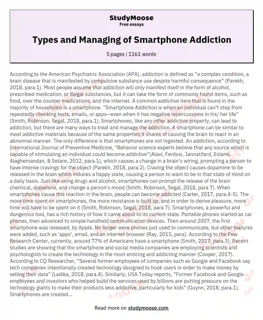 Types and Managing of Smartphone Addiction essay