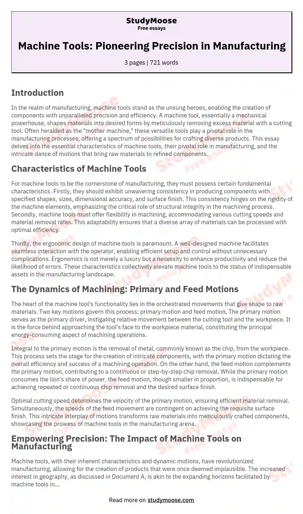 Machine Tools: Pioneering Precision in Manufacturing essay