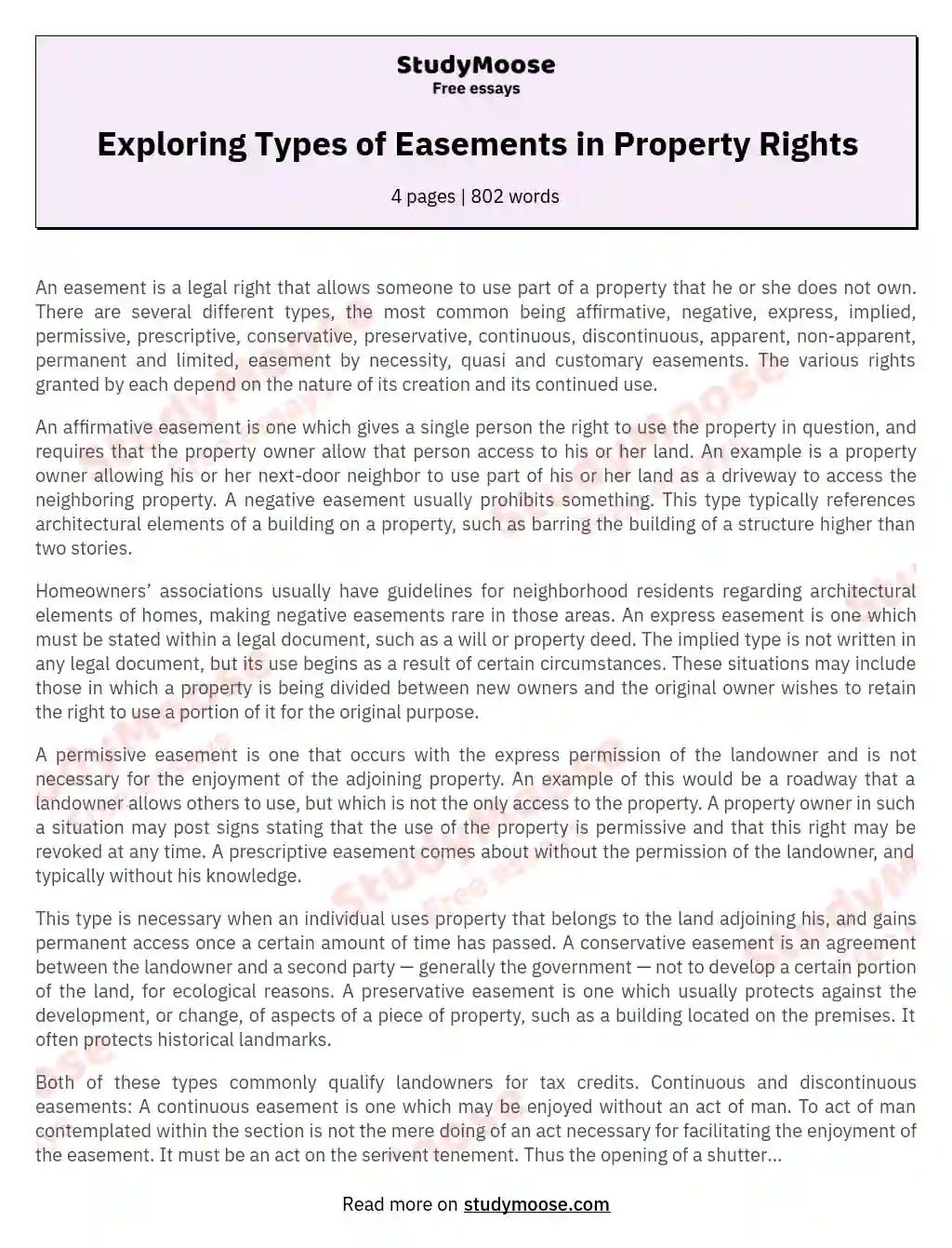 Exploring Types of Easements in Property Rights essay