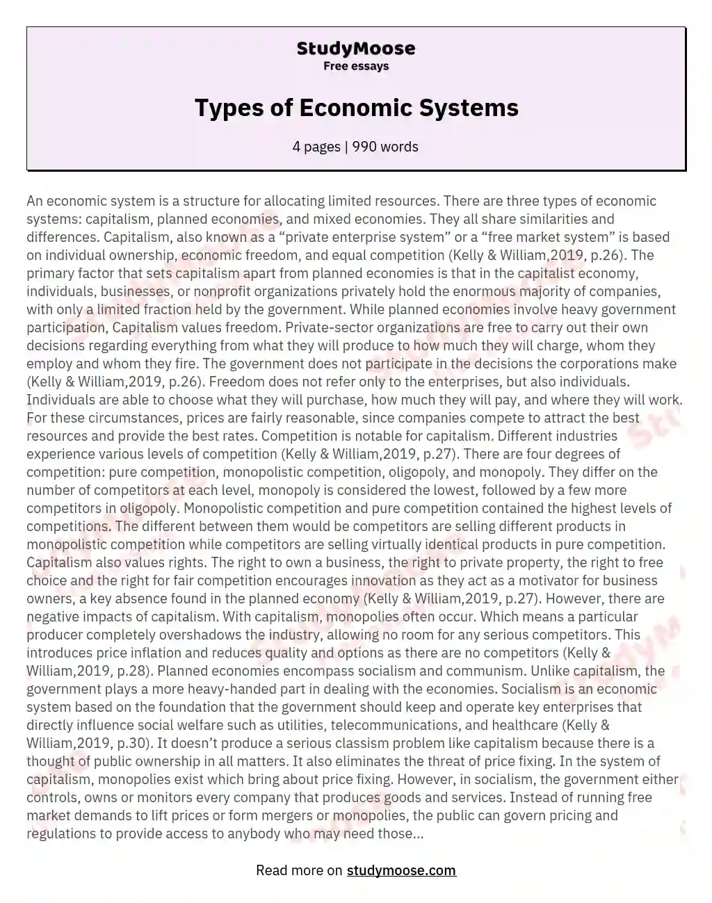 Types of Economic Systems essay