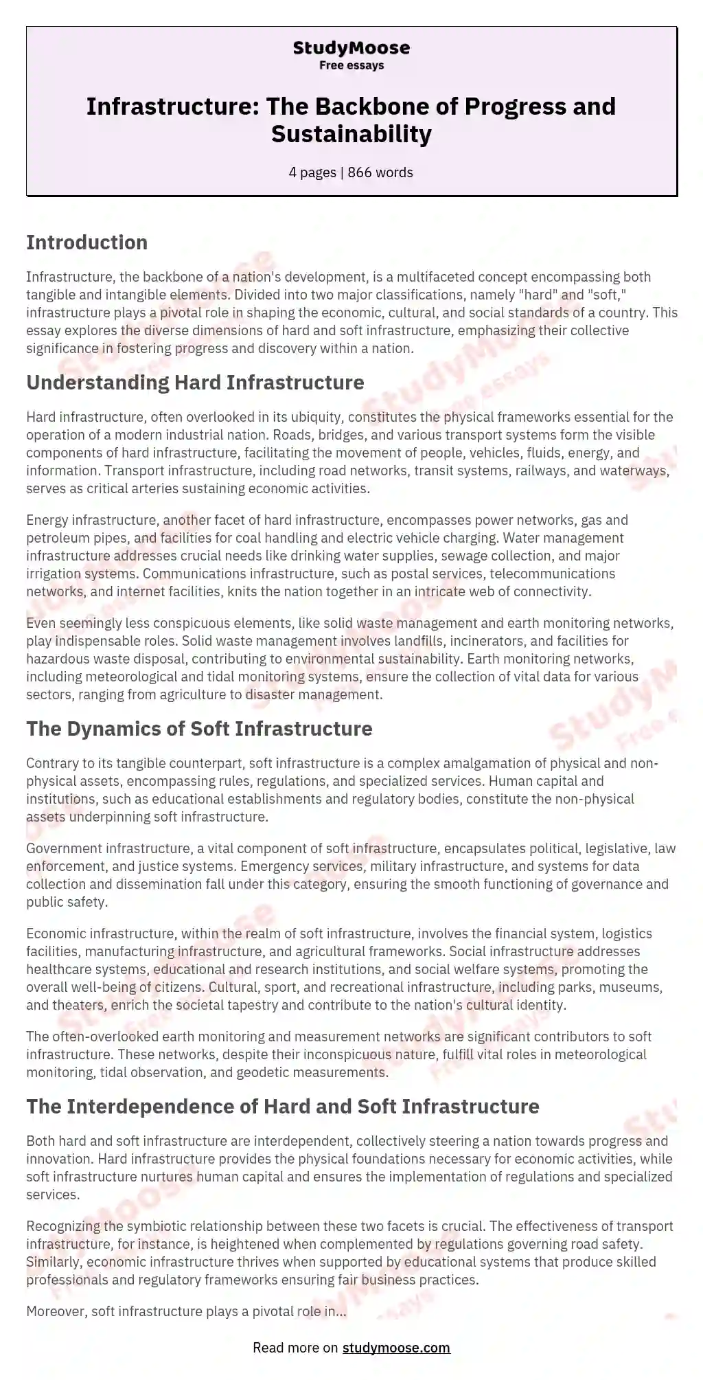 Infrastructure: The Backbone of Progress and Sustainability essay