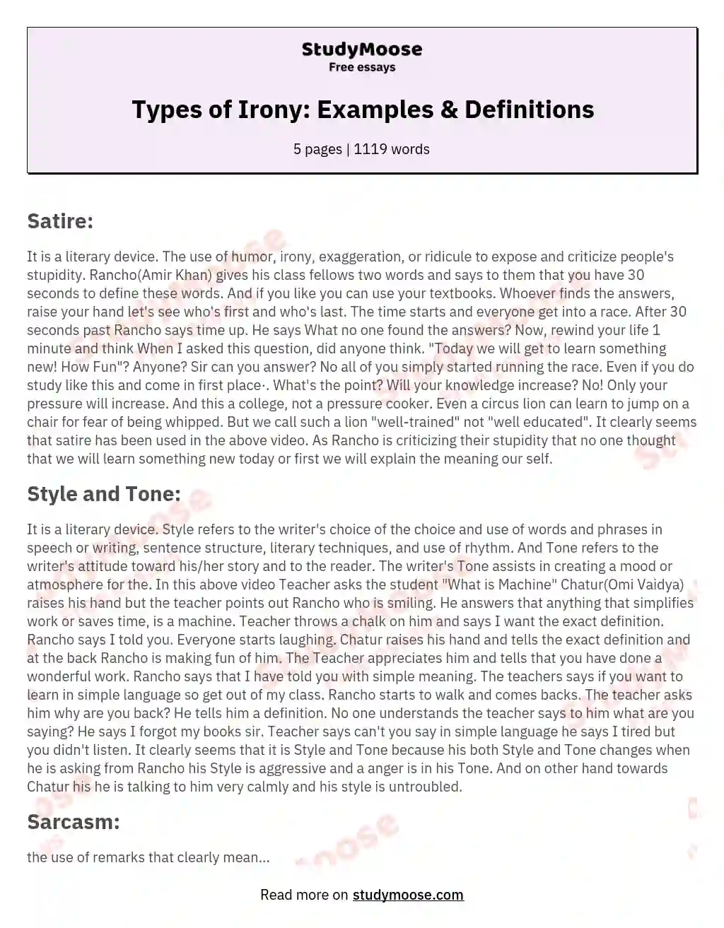 Types of Irony: Examples & Definitions essay