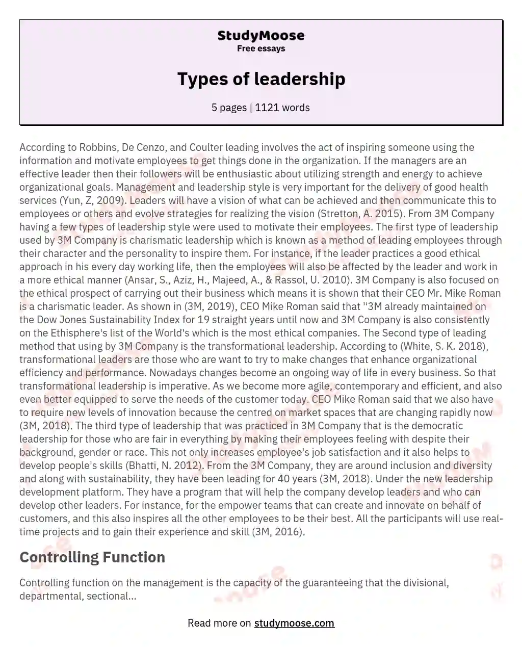 Types of leadership essay