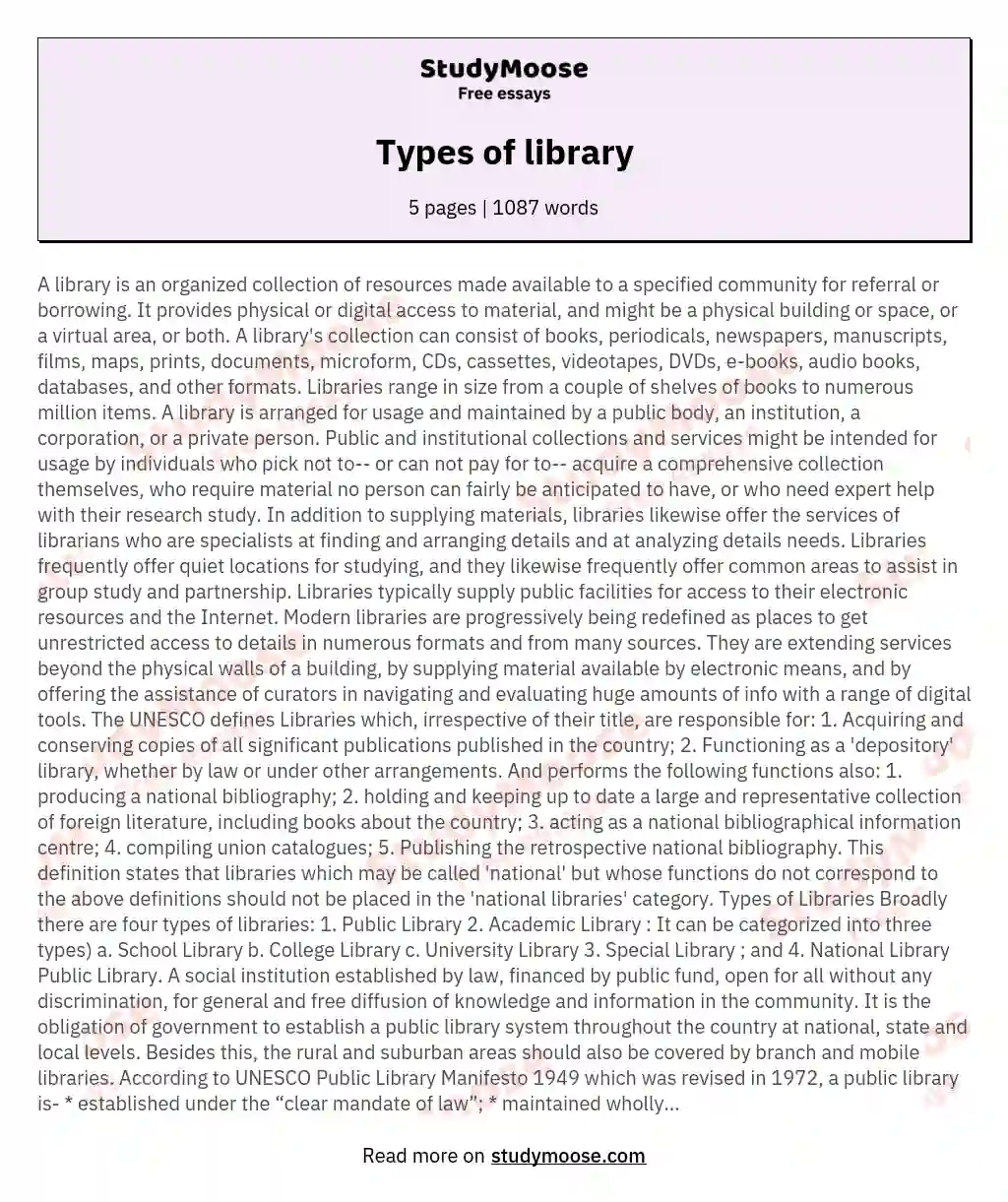Types of library essay