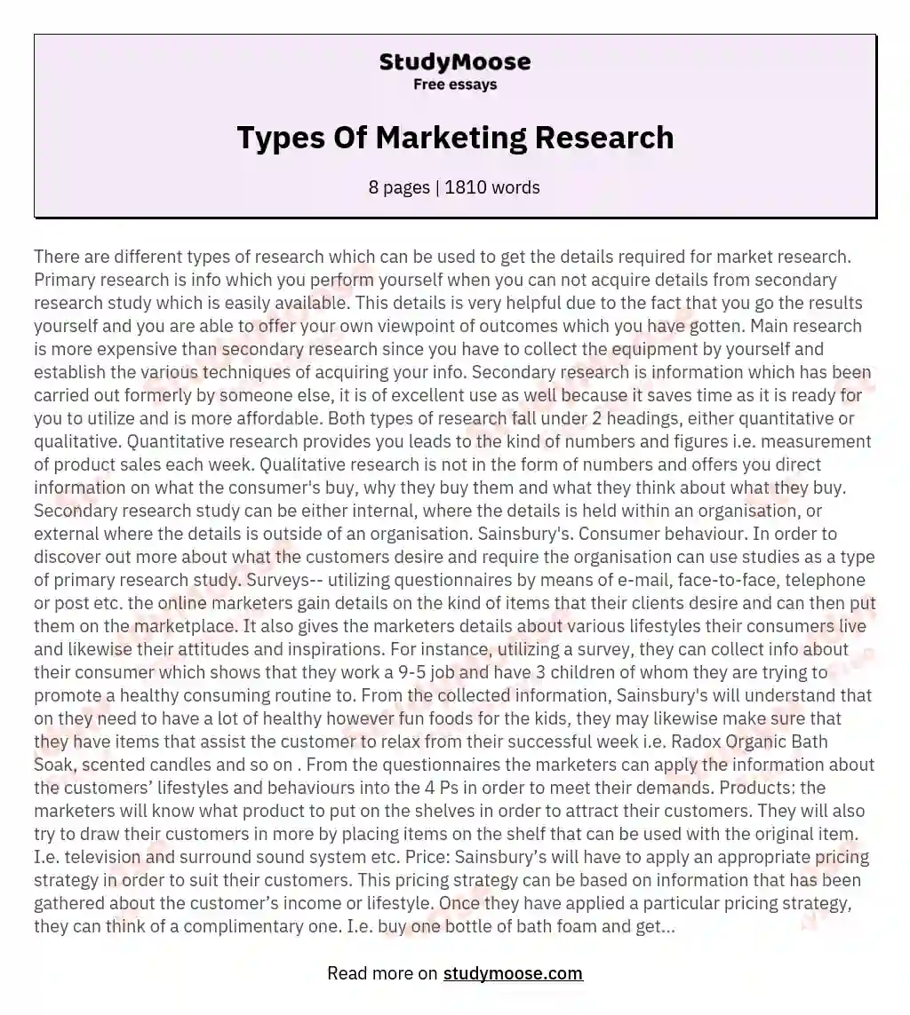 Types Of Marketing Research essay