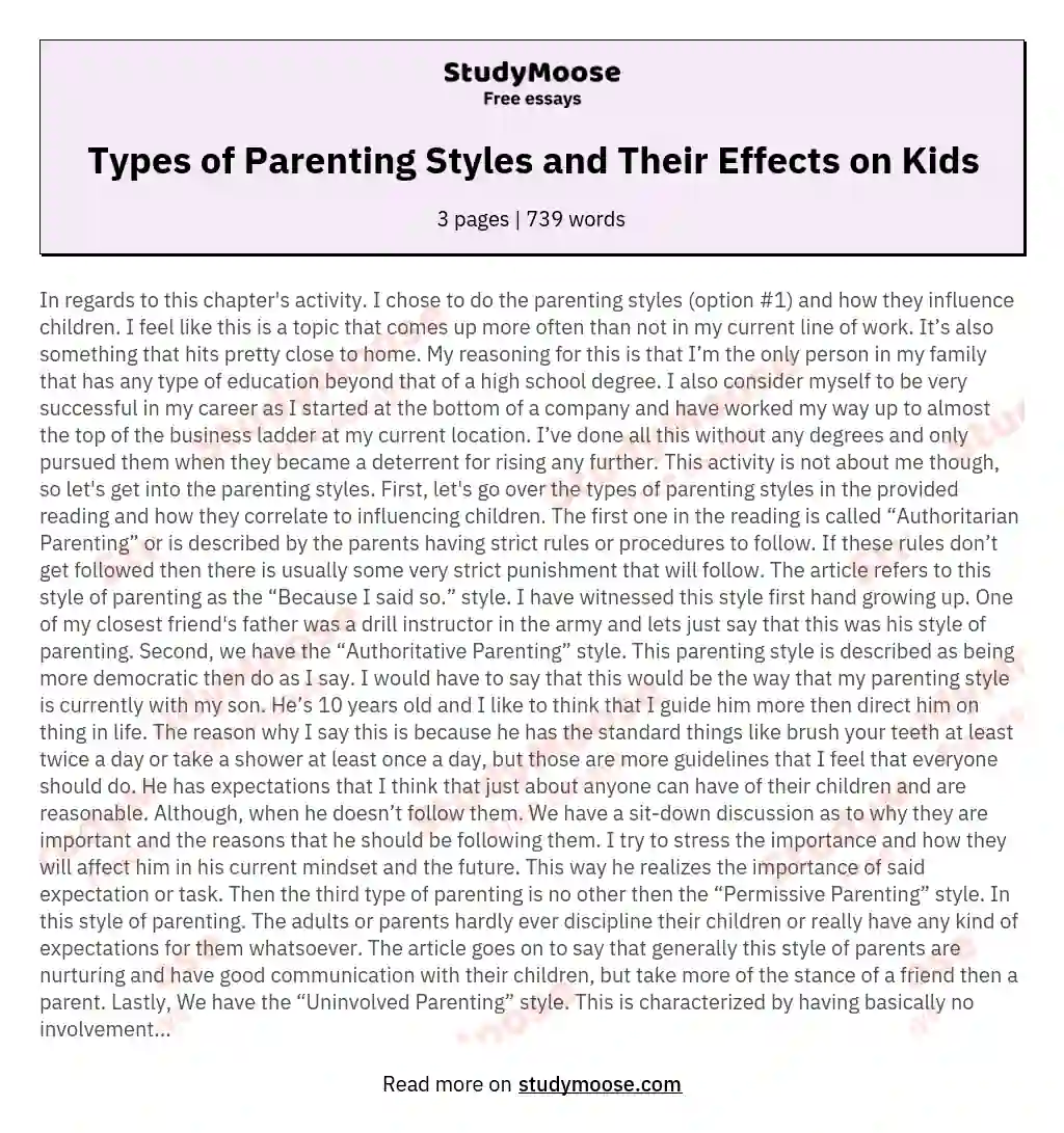 Types of Parenting Styles and Their Effects on Kids essay