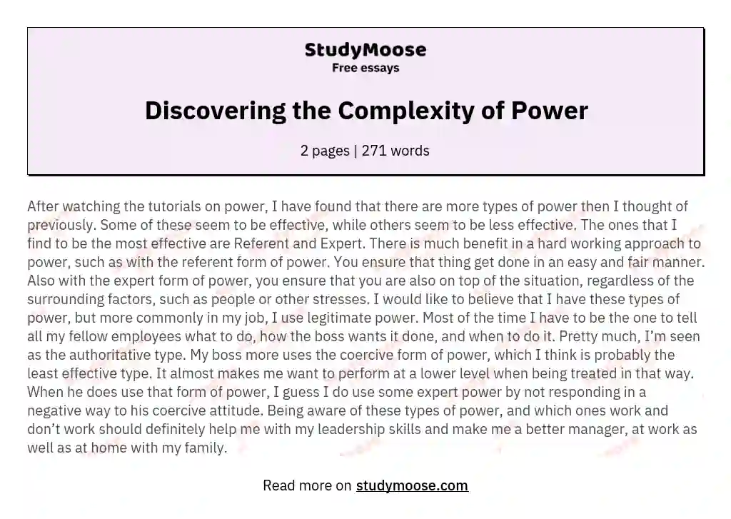 Discovering the Complexity of Power essay