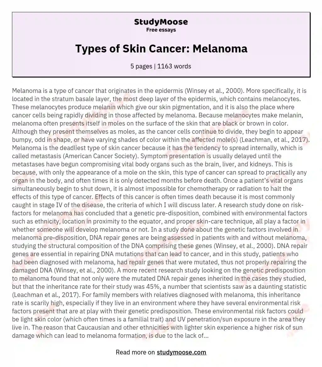 Types of Skin Cancer: Melanoma essay