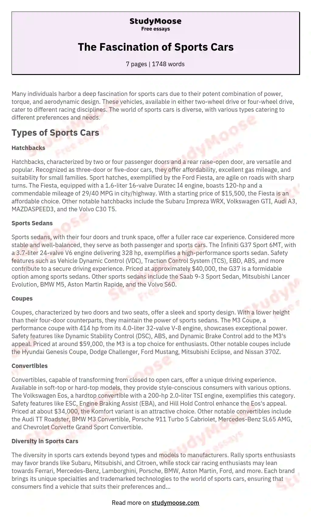 The Fascination of Sports Cars essay