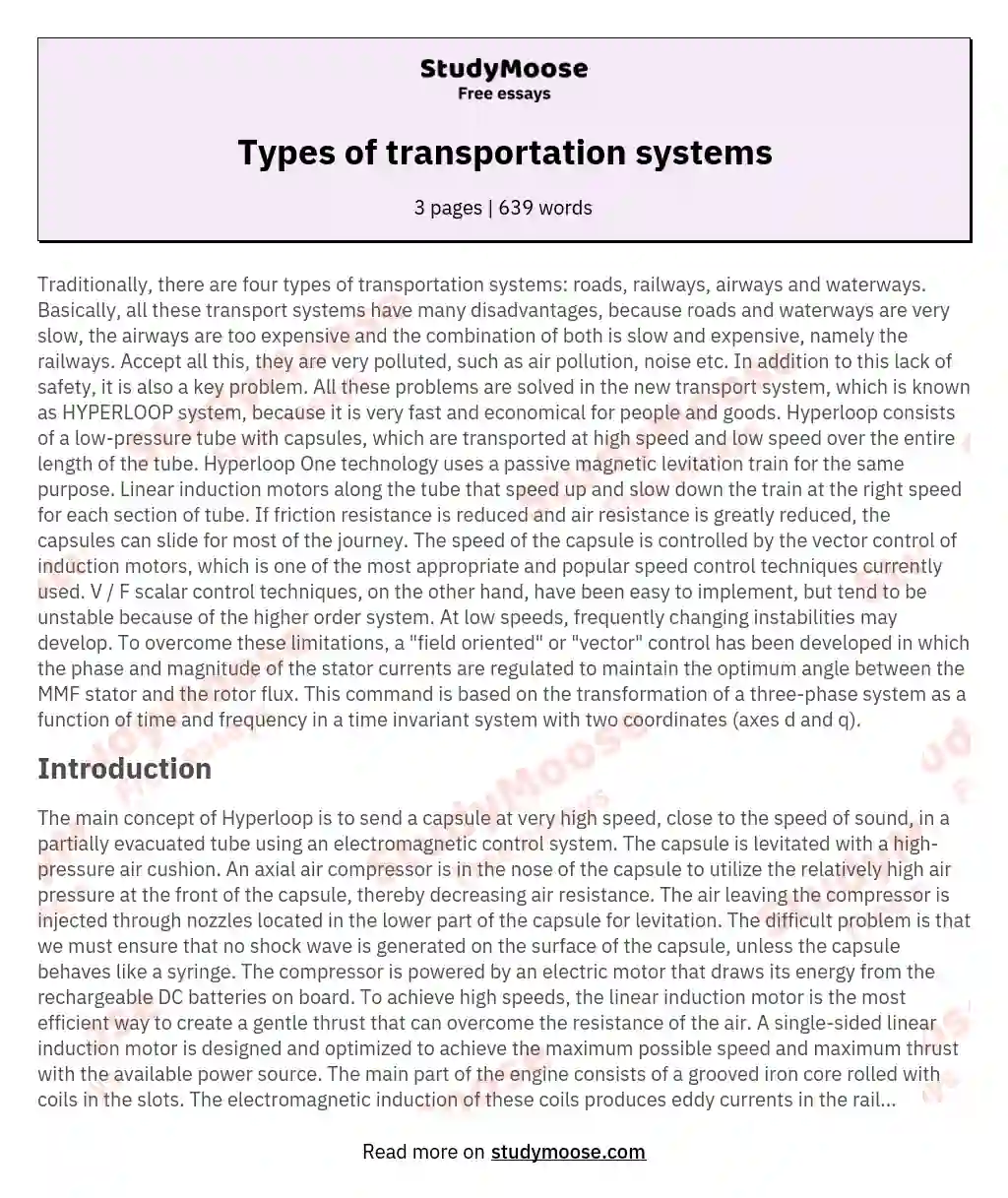 Types of transportation systems essay