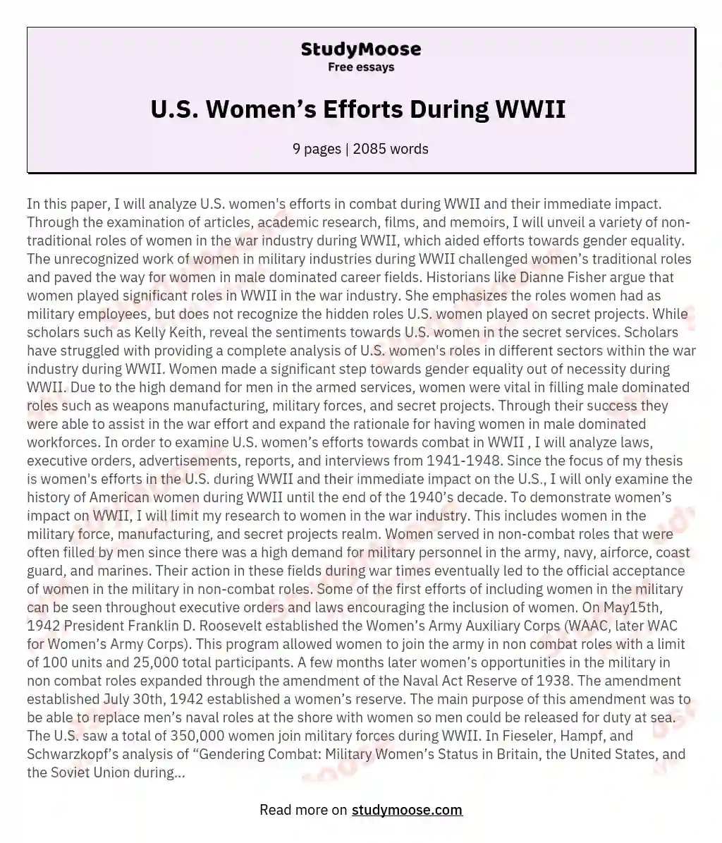 U.S. Women’s Efforts During WWII  essay