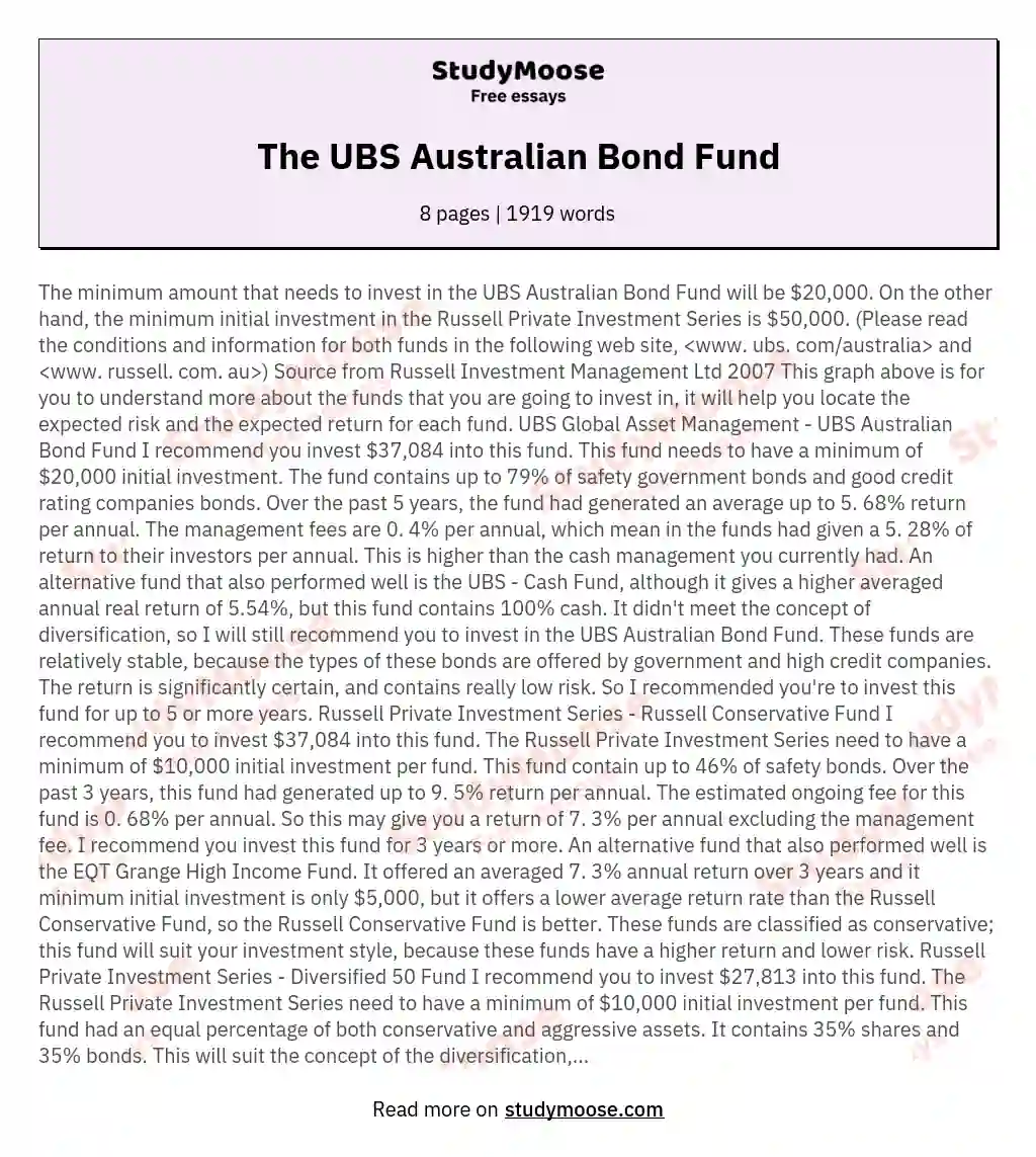 The UBS Australian Bond Fund essay