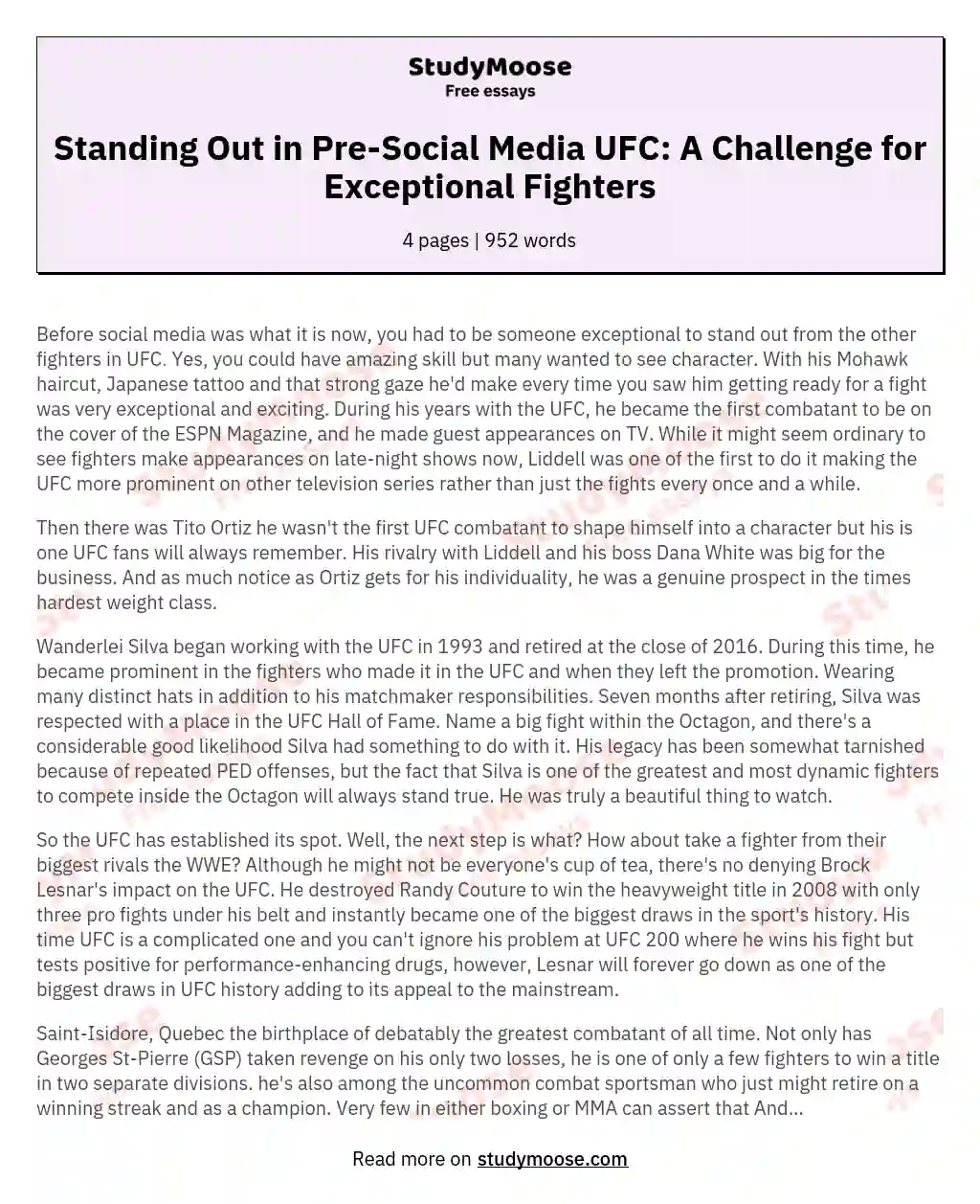 Standing Out in Pre-Social Media UFC: A Challenge for Exceptional Fighters essay