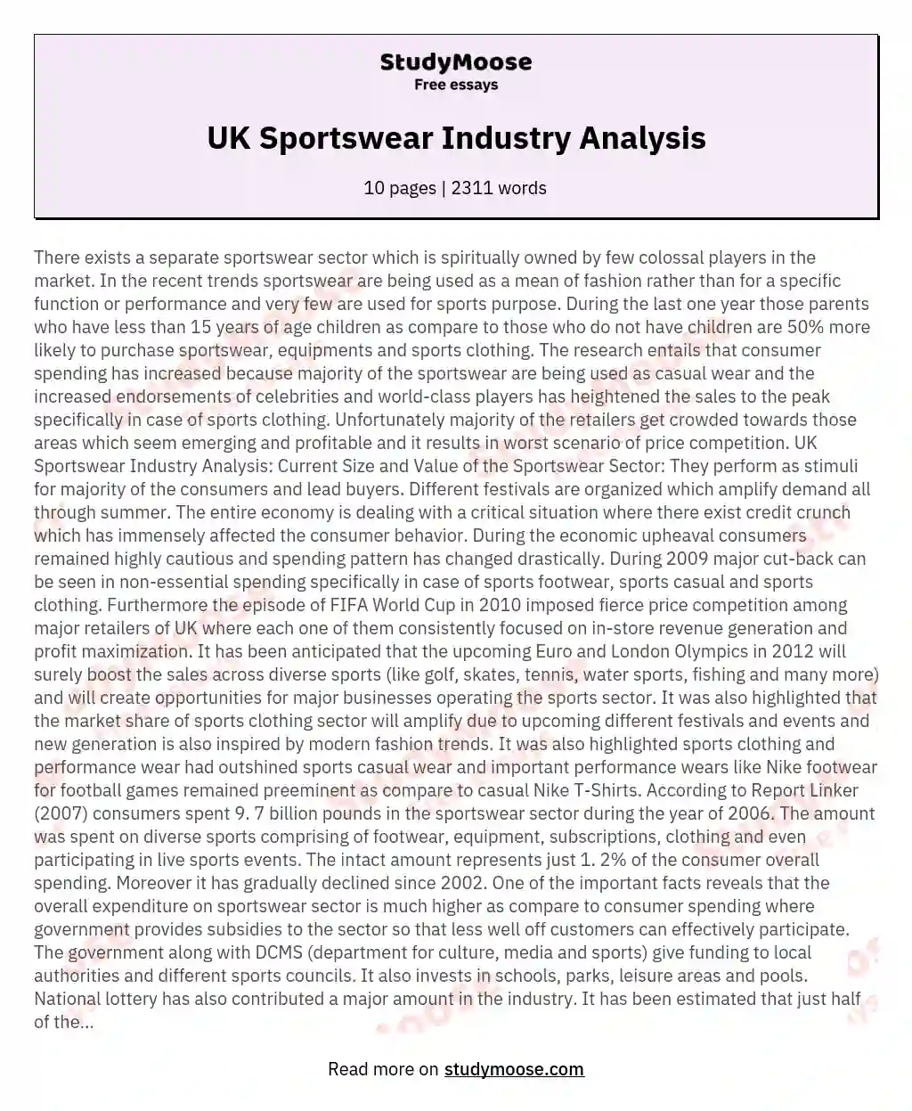 UK Sportswear Industry Analysis essay