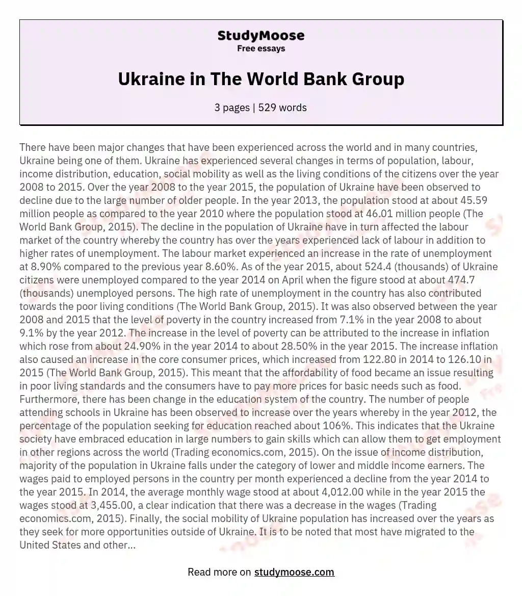 Ukraine in The World Bank Group essay