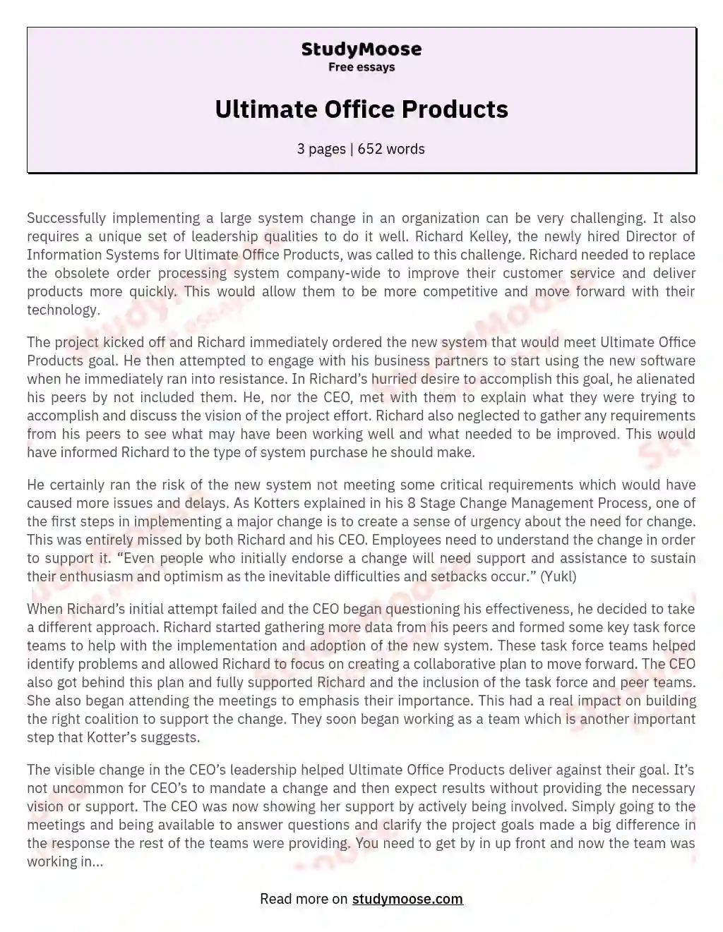 Ultimate Office Products essay