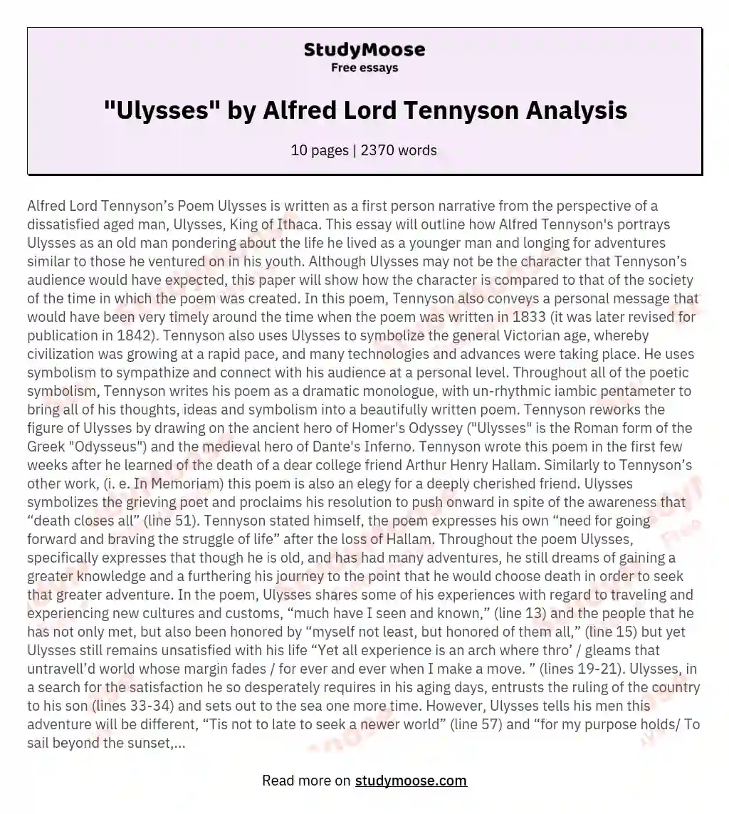 "Ulysses" by Alfred Lord Tennyson Analysis