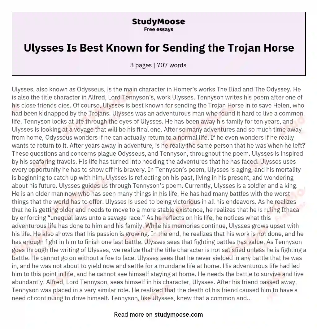 Ulysses Is Best Known for Sending the Trojan Horse