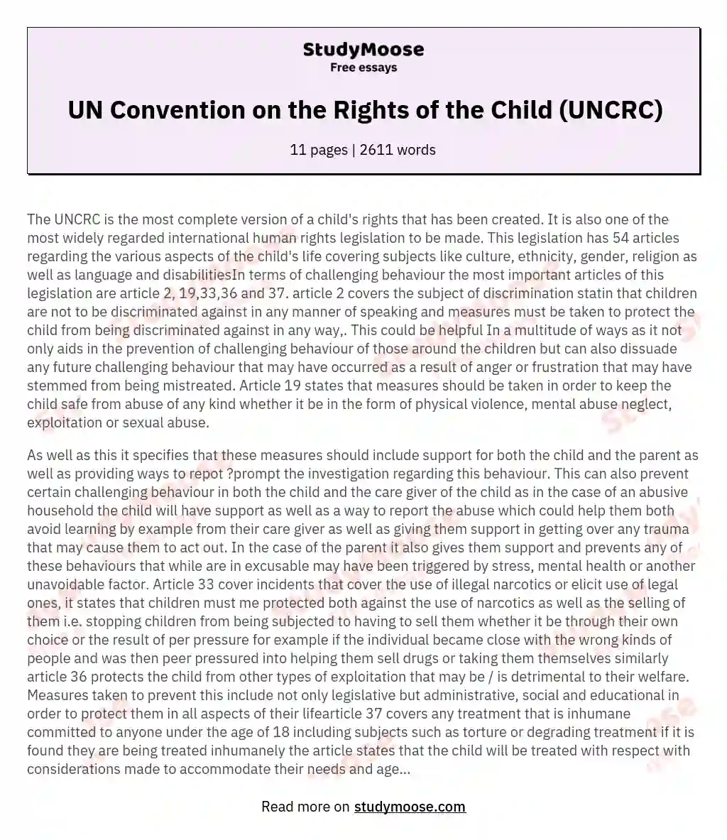 UN Convention on the Rights of the Child (UNCRC) essay