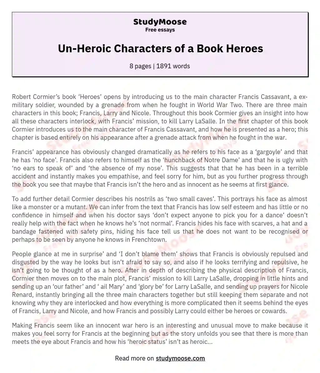 Un-Heroic Characters of a Book Heroes essay