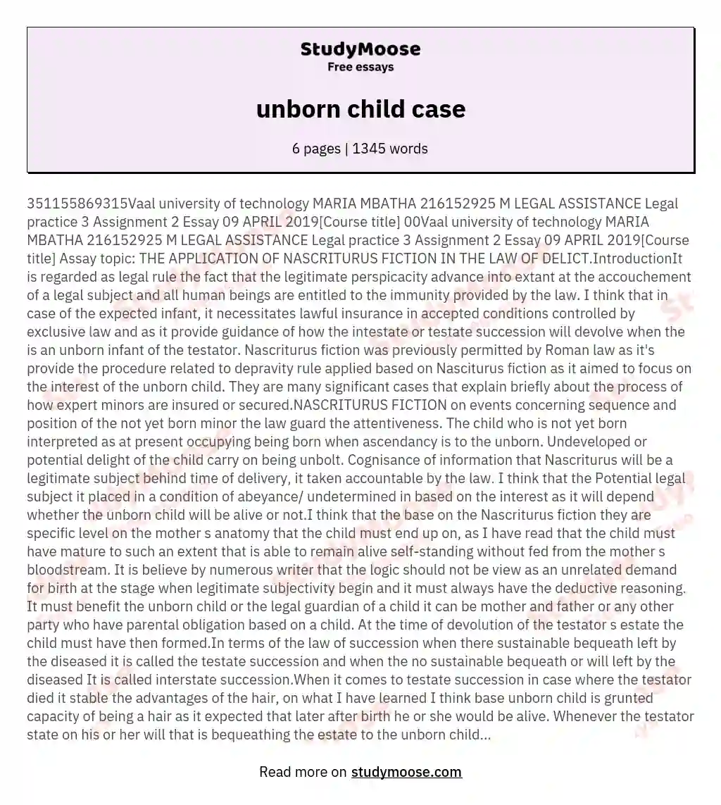 unborn child case essay