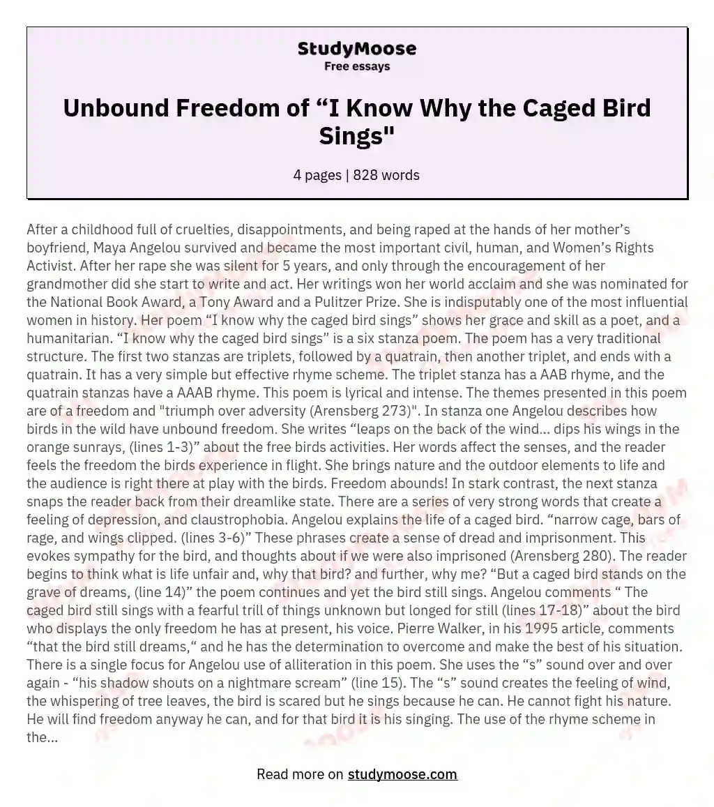 Unbound Freedom of “I Know Why the Caged Bird Sings"