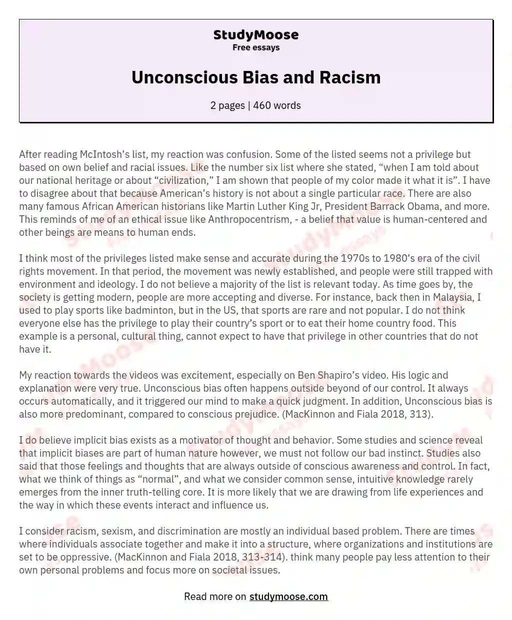 Unconscious Bias and Racism essay