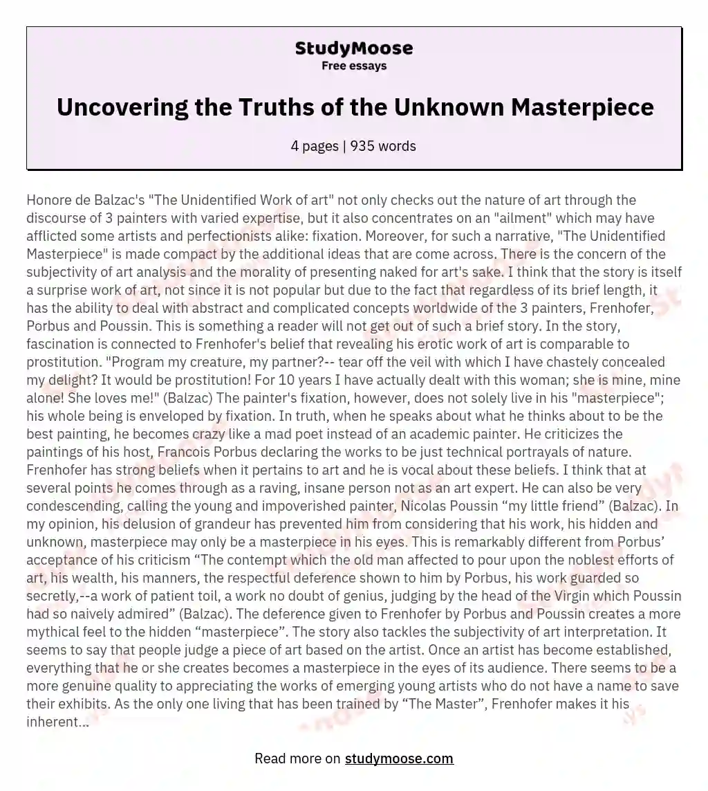 Uncovering the Truths of the Unknown Masterpiece essay