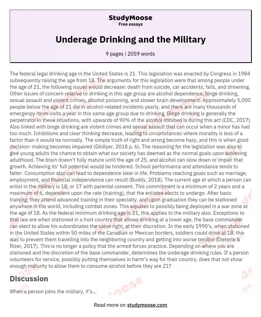Underage Drinking and the Military