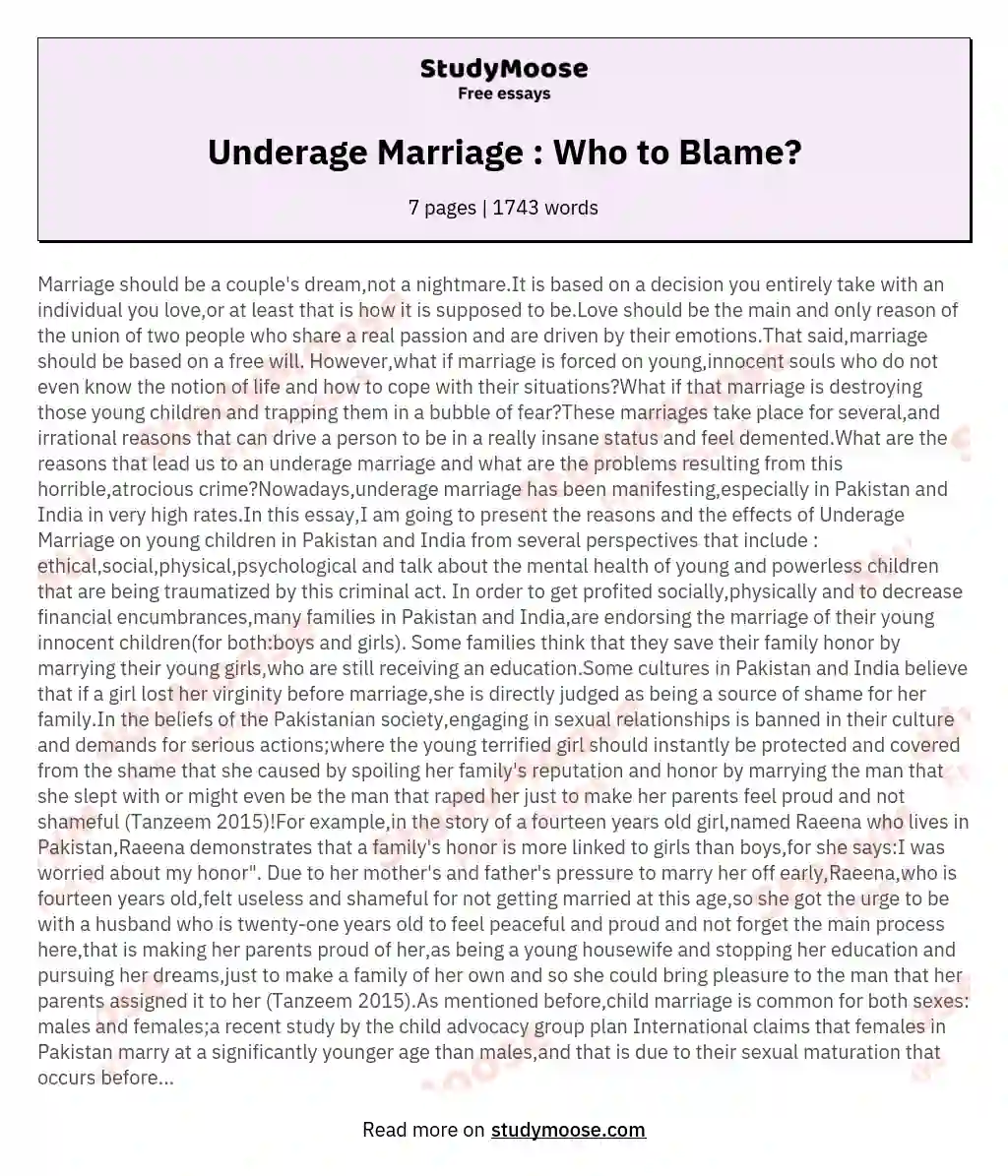 Underage Marriage : Who to Blame?