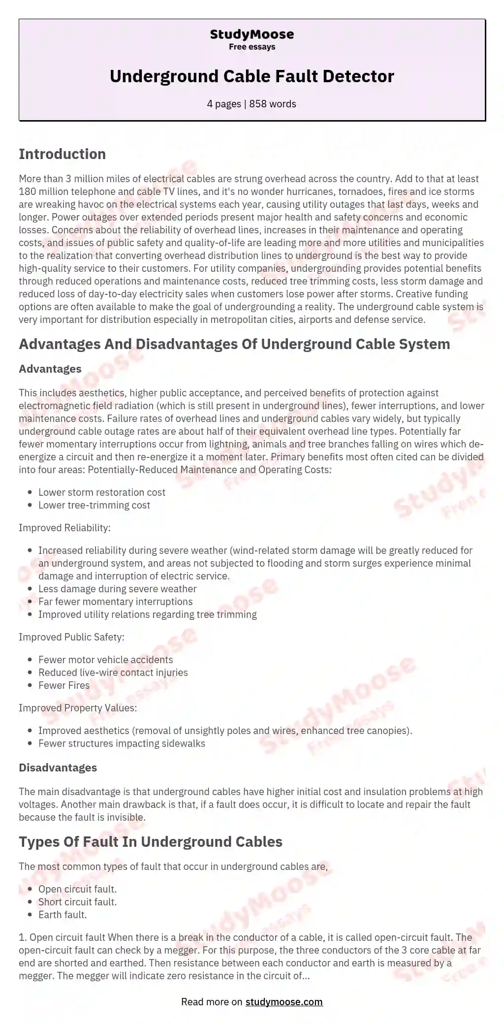 Underground Cable Fault Detector essay