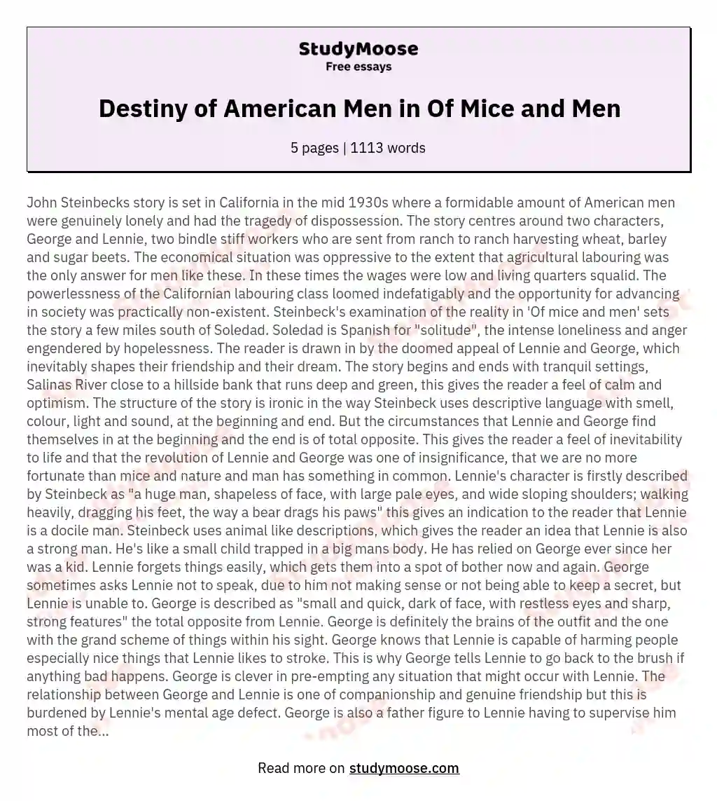 Destiny of American Men in Of Mice and Men essay