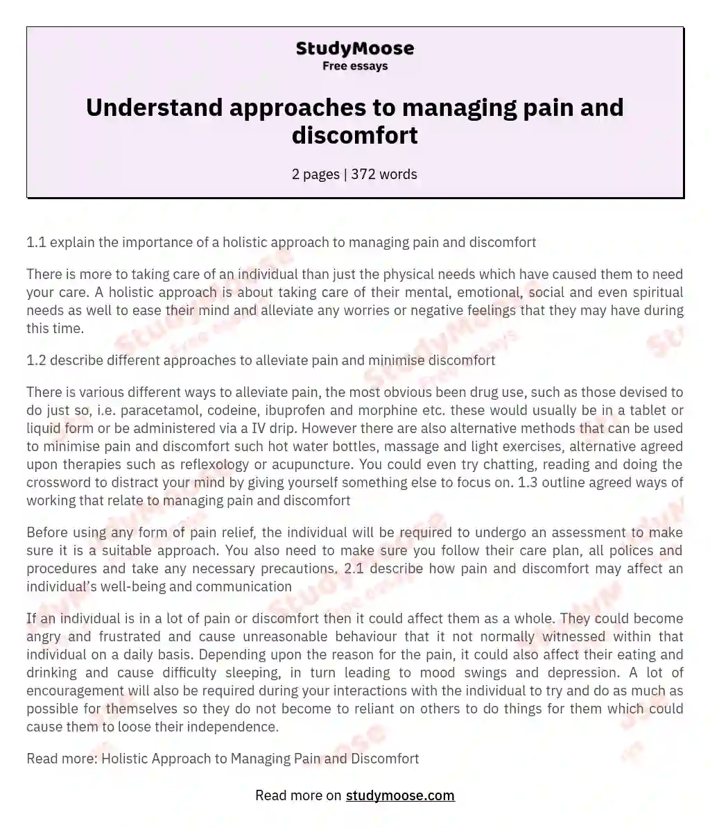 Understand approaches to managing pain and discomfort essay