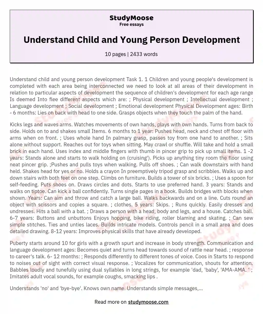 Understand Child and Young Person Development