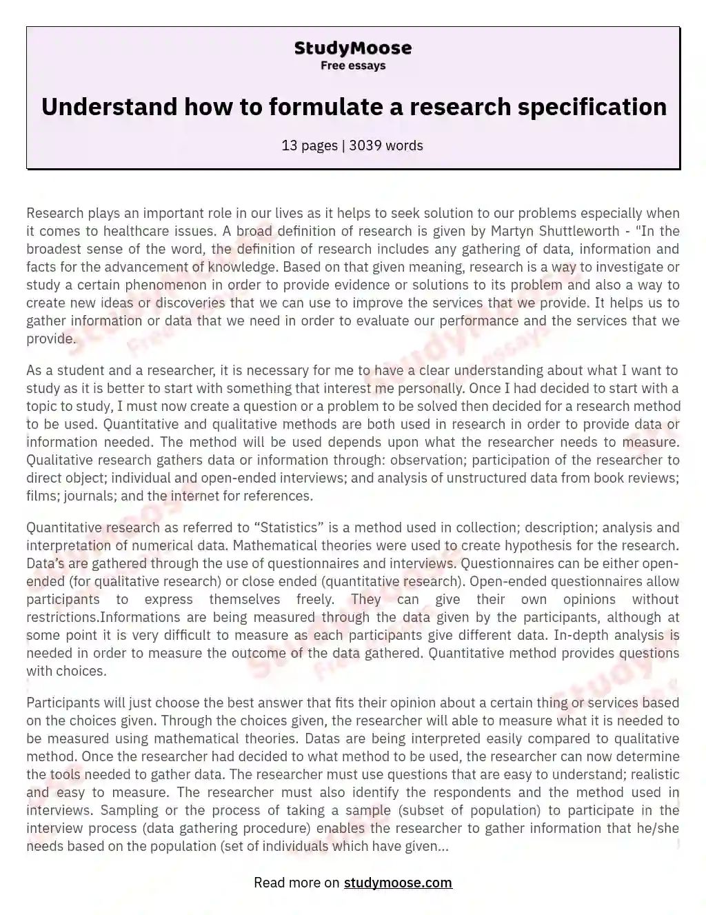 Understand how to formulate a research specification