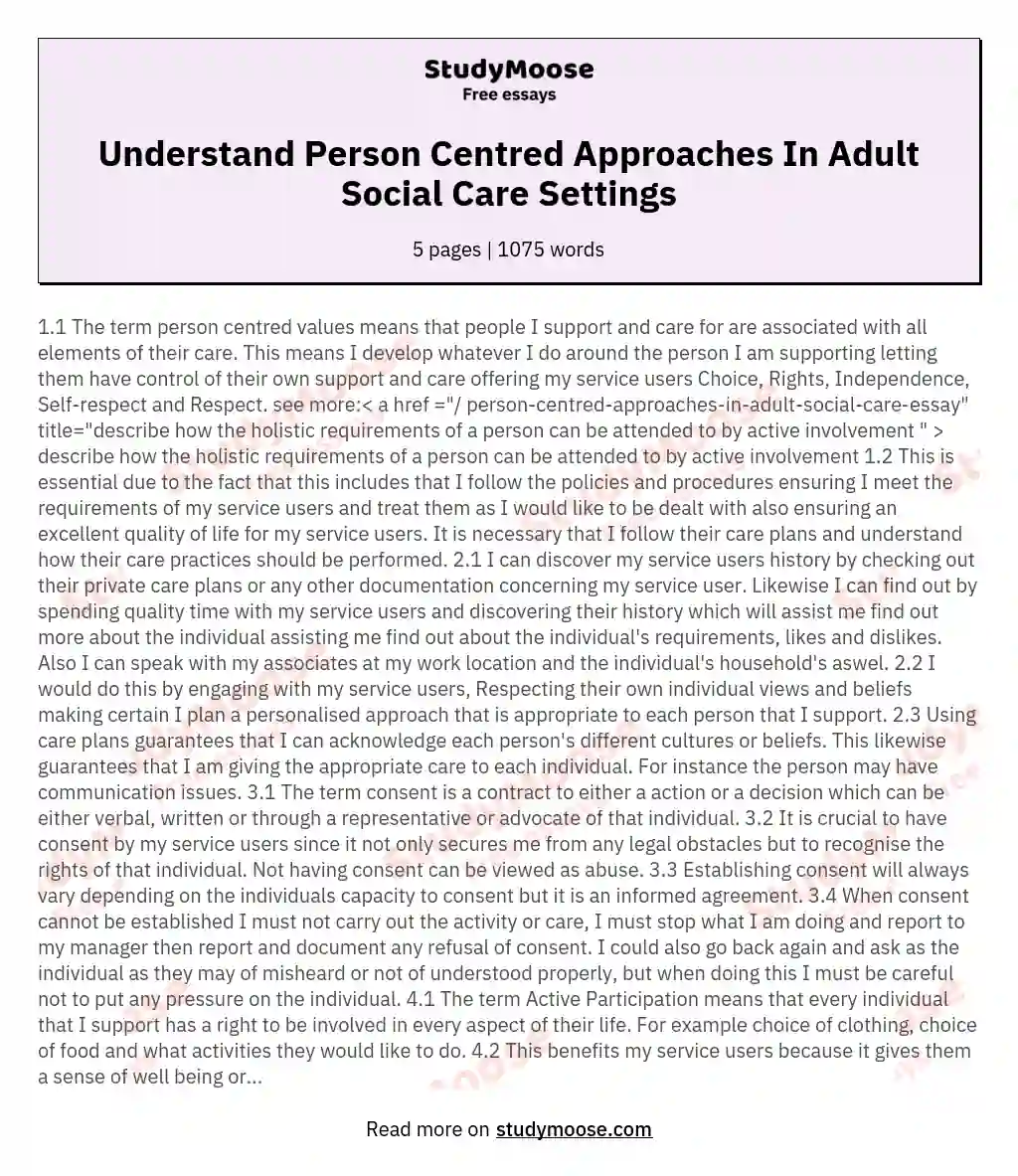 Understand Person Centred Approaches In Adult Social Care Settings
