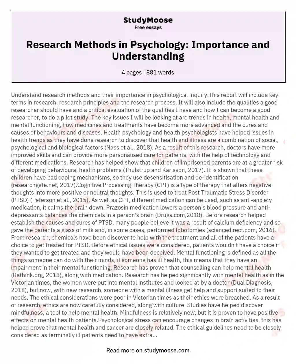Research Methods in Psychology: Importance and Understanding essay