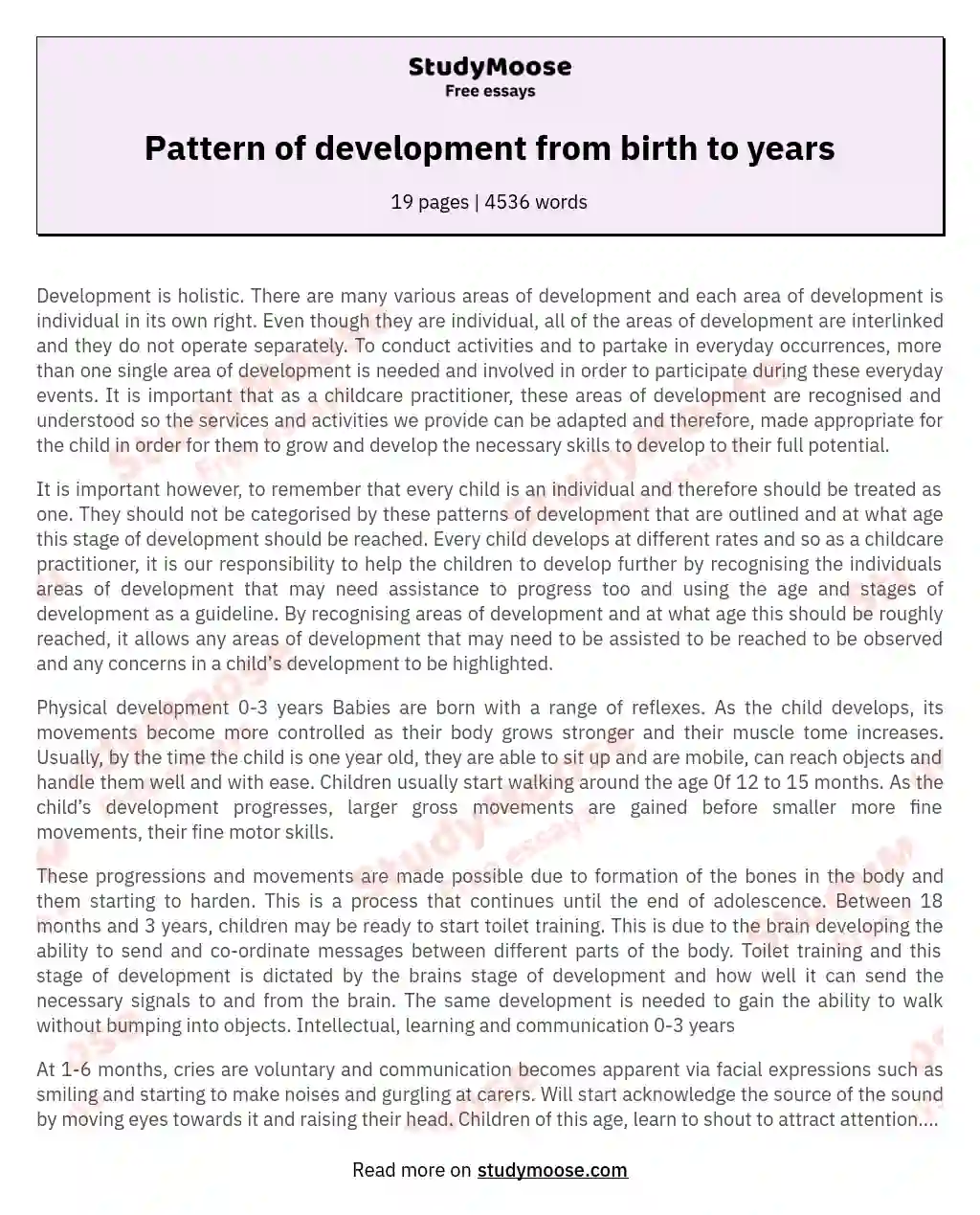 Pattern of development from birth to  years essay