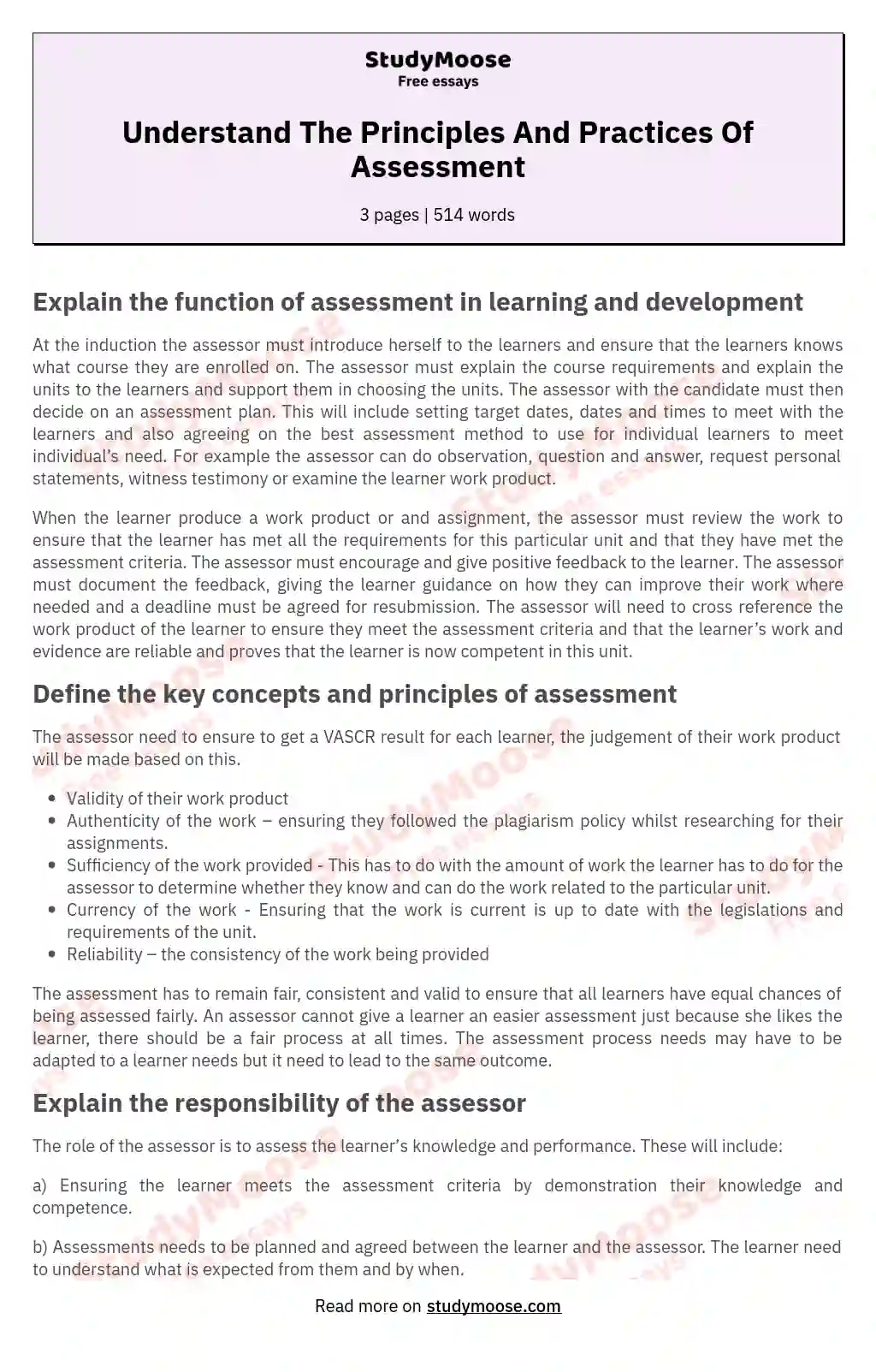 Understand The Principles And Practices Of Assessment essay