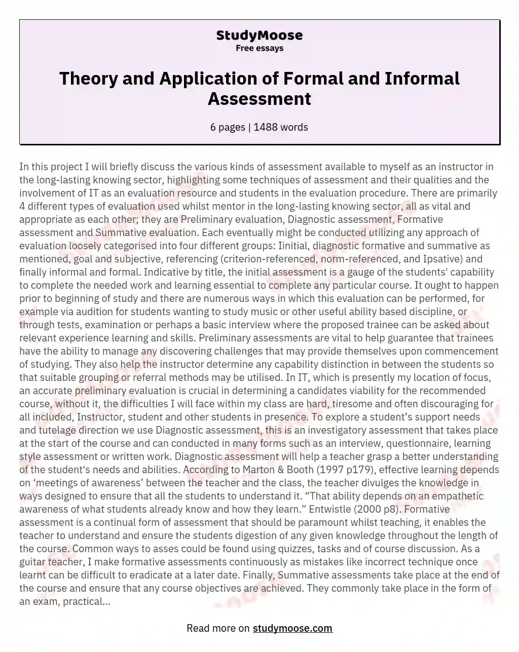 Theory and Application of Formal and Informal Assessment essay