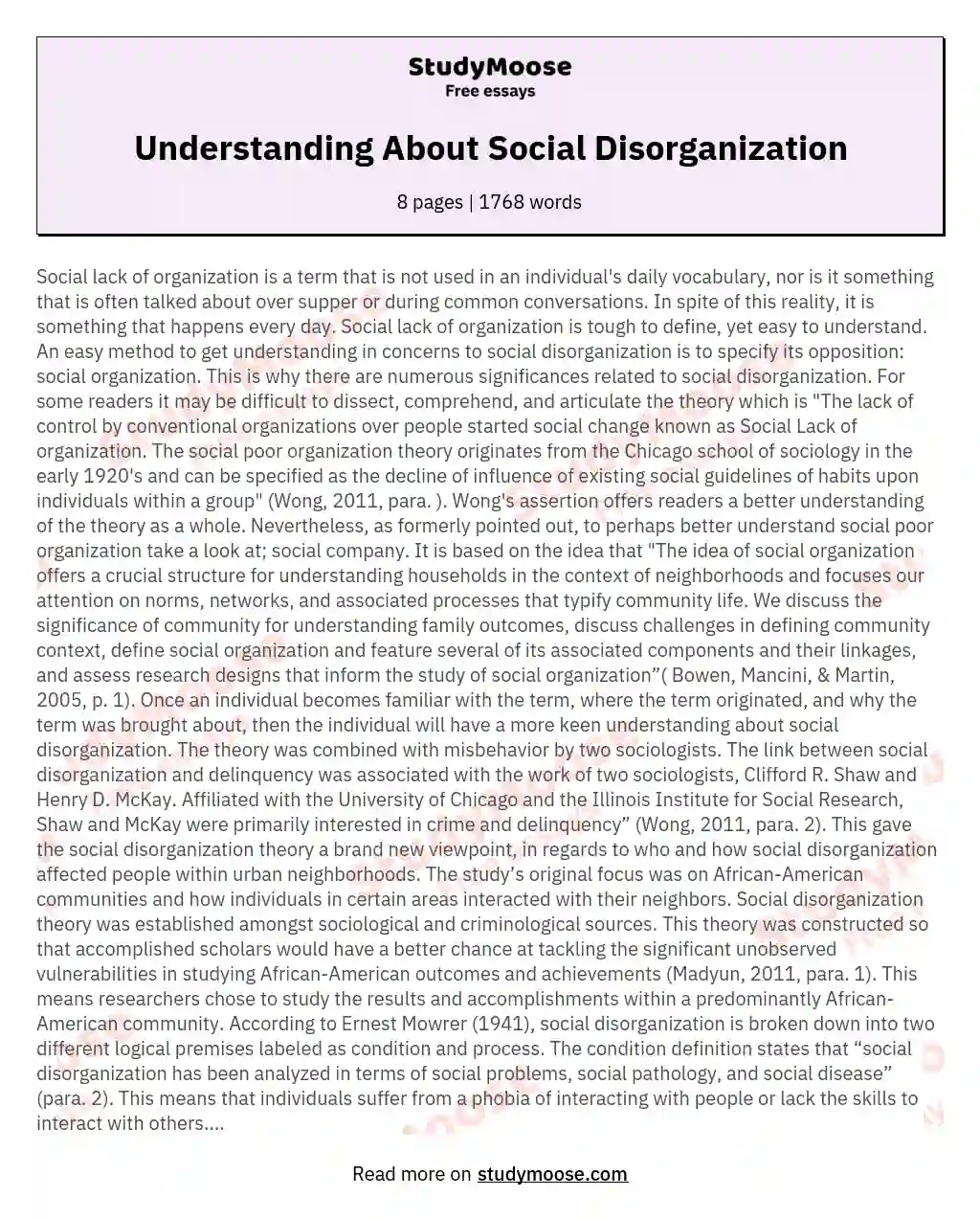 Understanding About Social Disorganization essay