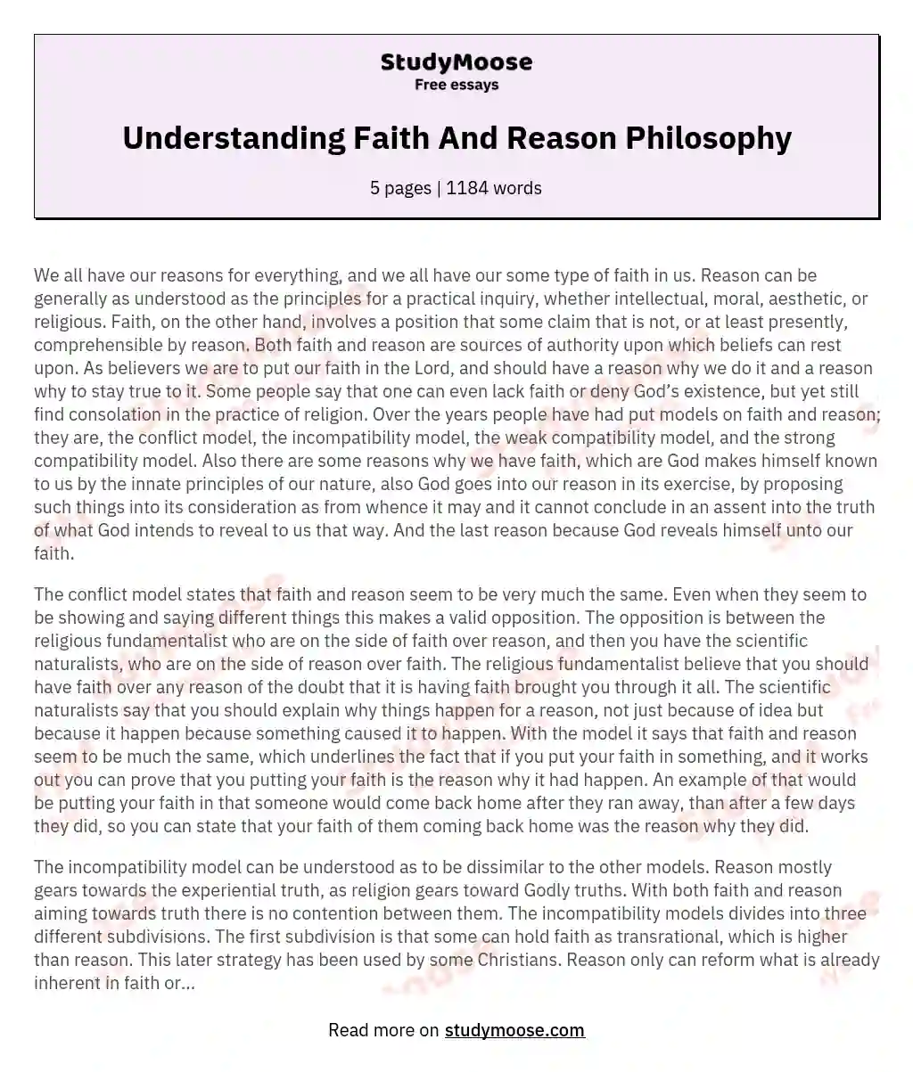 Understanding Faith And Reason Philosophy essay