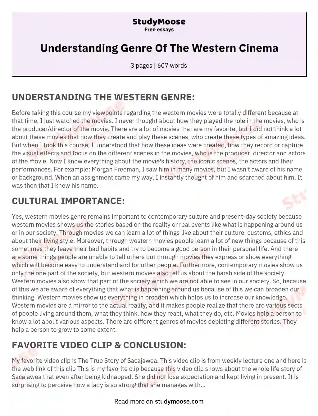Understanding Genre Of The Western Cinema essay