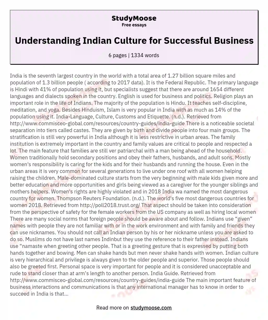 Understanding Indian Culture for Successful Business essay